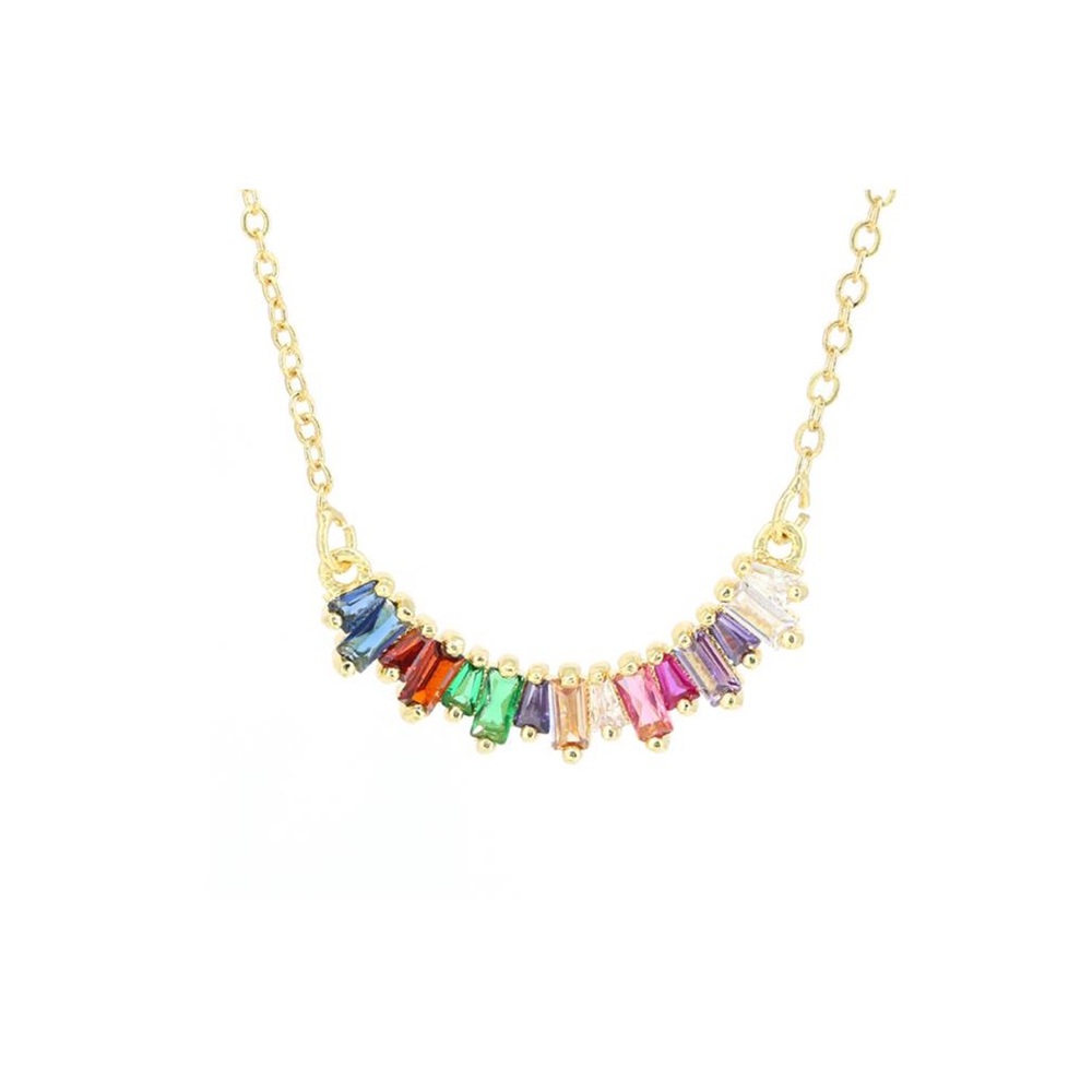 Rainbow Crystal Necklace Coloful cubic Zirconia Pendant Gold
